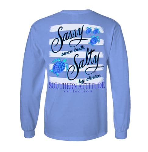 Southern Attitude Women's Long Sleeve Salty by Choice Sea Turtles T-Shirt Trendy and Sustainable Fashion for Summer Bea — Carolina Blue