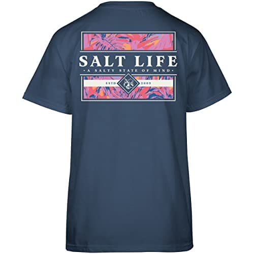 Salt Life Men's Hibiscus Long Sleeve Tee for Summer Beach Vacation Cool and Comfortable — Washed Navy