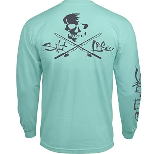 Salt Life Men's Summer Casual Shirt Skull and Poles Long Sleeve Classic Fitpondeering