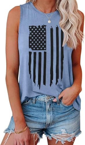 IRISGOD Women's Loose Fit Summer Graphic Tank Tops for Workout and Casual Wear
| IRISGOD Women's Cute Summer Graphic Sl — 23y-171 Flag (Stone Blue)