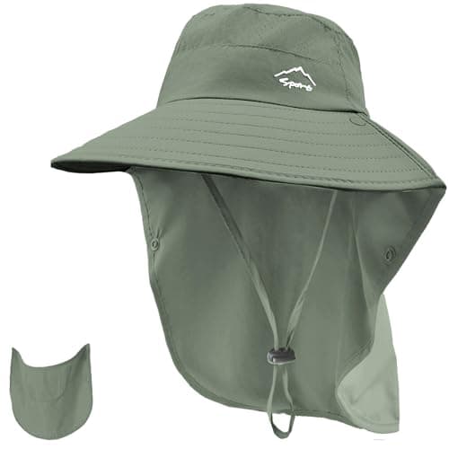 Rosoz Wide Brim Sun Hat for Men and Women with Neck Flap and UPF50+ Protection Outdoor Fishing Hat with Detachable Face — 1pack-army Green