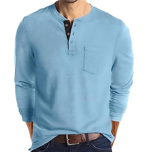 Lexiart Mens Fashion Henley Shirts Long Sleeve Buttoned Cotton T-Shirt Ideal for Casual Wear
| Lexiart Mens Fashion Hen — Sky Blue-3