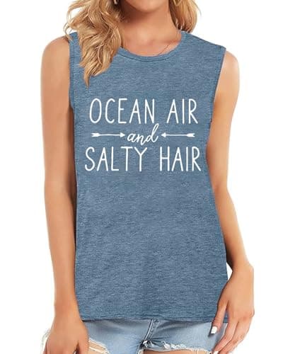 Coconut Tree Graphic Print Women Summer Workout Tank Top for Girls Sleeveless O Neck — A Ink Blue
