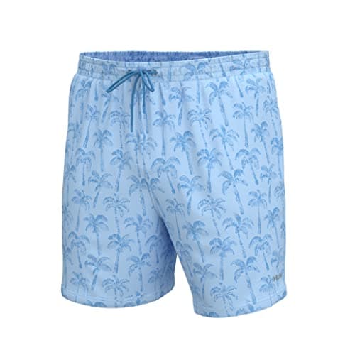 HUK Pursuit Volley Quick-Dry Fishing Shorts for Men Fast Drying Breathable Water Resistant Perfect for Summer Fishing Tr — Small Palm - Crystal Blue