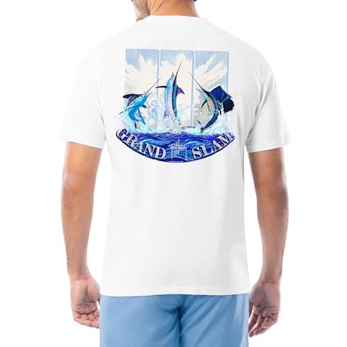 Guy Harvey Men’s Short Sleeve Cotton Graphic T-Shirt for Outdoor Adventures featuring Sea Life Art, Size Medium, 100% Co — White/Guy Harvey Grand Slam