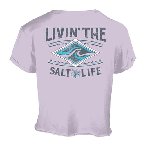 Salt Life Women's Ride The Tide Short Sleeve Cropped Tee For Summer Beach Vacation Style Fits