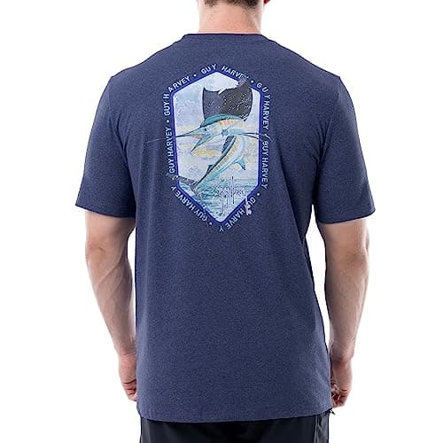 Guy Harvey Men’s Threadcycled Short Sleeve T-Shirt for Outdoor Adventures Comfort and Style — Heather Navy/Ring Around