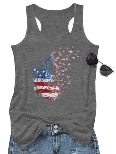 GEMLON Women's Summer Tank Tops for Women in Loose Graphic Basic Casual Shirts
| GEMLON Loose Summer Sleeveless Tank To — Flag&light Grey