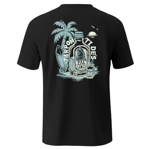 Palmyth Men's Sun Protection Fishing Shirt Short Sleeve UV UPF 50+ Tee for Outdoor Activities — Black / Tarpon Tides