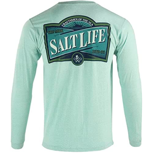 Salt Life Men's Crafty Seas Long Sleeve Classic Fit Shirt for Casual Wear with Breathable Fabric and Stylish Print in Na — Sea Glass