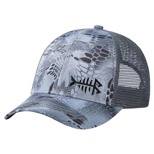 BASSDASH Altimate Fishing Hat Mesh Back Adjustable Baseball Trucker Cap for Men and Women Global Recycled Standard — Grey Hexagonal Scales
