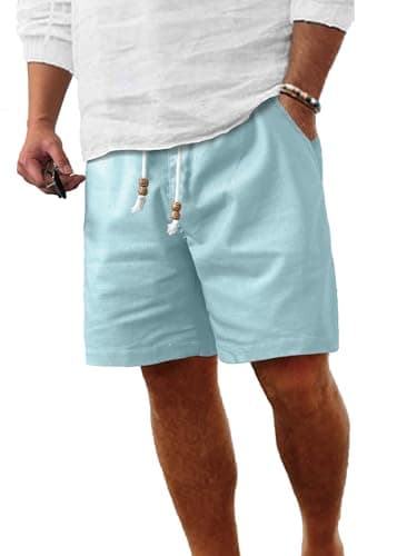 Comdecevis Men's Linen Shorts Casual Elastic Waist Drawstring Summer Beach Vacation Yoga Golf Shorts with Pockets  
Comd — Cyan Blue
