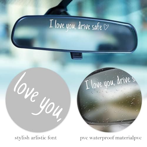 "I Love You, Drive Safe" 4Pcs Car Decals for Women | Cute Rearview Mirror Stickers & Window Cup Gifts PVC+Vinyl for Her