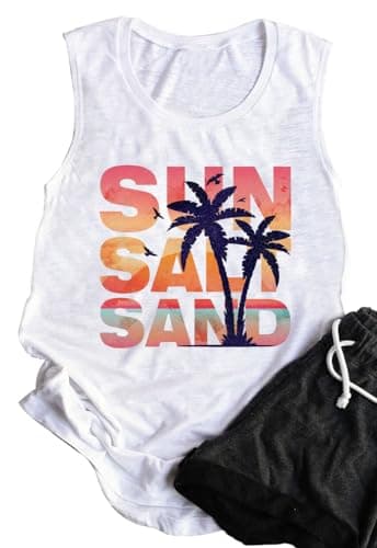 Lanmertree On Cruise Time Women's Summer Coconut Tree Sleeveless Shirts for Casual Beach Vacation
| Lanmertree Women's — White-02