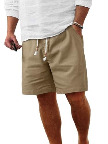 Comdecevis Men's Linen Shorts Casual Elastic Waist Drawstring Summer Beach Vacation Yoga Golf Shorts with Pockets  
Comd — Olive