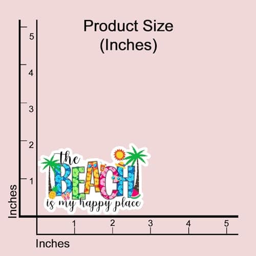 Beach Happy Place Funny Ocean Life Tumbler Decal Sticker for Kindle Laptop Phone Water Bottle Hard Hat - 3x2 Vinyl Deca