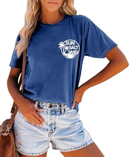 Summer T-Shirt Wave Coconut Tree Graphic Women Short Sleeve Casual Vacation Trip Tee Top
| MEESHEEP Women Summer Short — Sun-blue