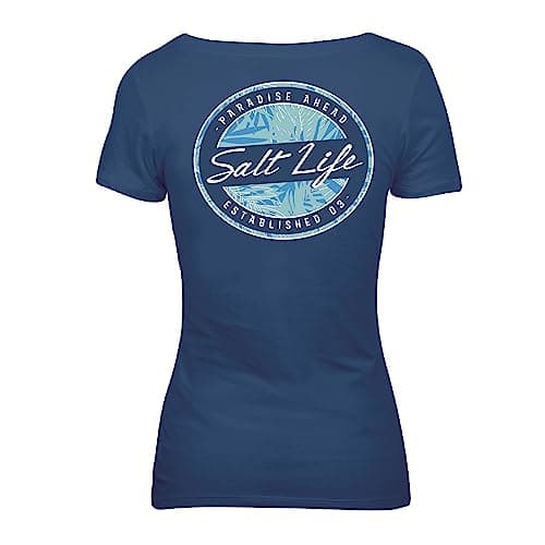 Salt Life Women's Funtastic Short Sleeve Scoop Neck Tee + Summer Essentials + Beach Vibes + Stylish and Comfortable + Un — Washed Navy