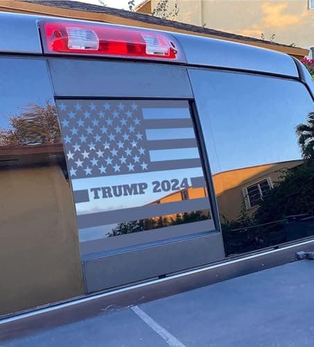 Dodge Ram 2009 to 2024 American Flag Decals Stickers Matte Black USA Flag Decal for Truck Back Middle Window — Matte Black Trump 2024