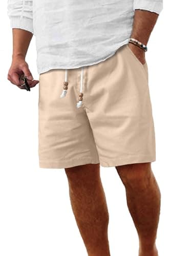 Comdecevis Men's Linen Shorts Casual Elastic Waist Drawstring Summer Beach Vacation Yoga Golf Shorts with Pockets  
Comd — Light Khaki