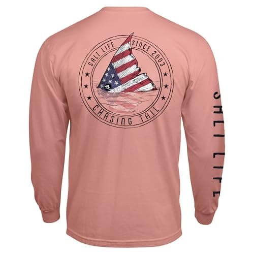 Salt Life Men's Redfish Stars & Stripes Long Sleeve Classic Fit Shirt for Outdoor Fishing Adventureserture and Sunset Re — Pink Clay