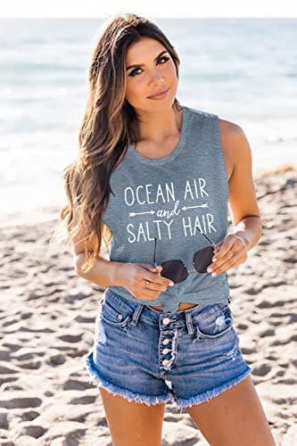 BANGELY Women Beach Tanks Ocean Air and Salty Hair Funny Summer Cruise Sleeveless Top
| BANGELY Family Vacation Women B