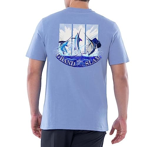 Guy Harvey Men’s Threadcycled Short Sleeve T-Shirt for Outdoor Adventures Comfort and Style — Powder Blue/Grand Slam