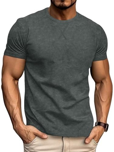 Logeeyar Men's Athletic Washed T-Shirts Basic Crew Neck Tees for Causal Wear
| Logeeyar Men's Distressed Cotton T-Shirt — Dark Grey