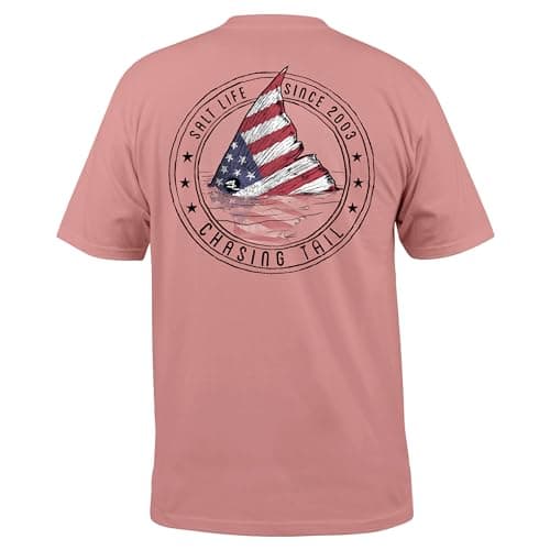 Salt Life Men's Redfish Stars & Stripes Short Sleeve Tee + Size: Medium + Color: Red + Occasion:Outdoor FishingTrip + Ma — Pink Clay