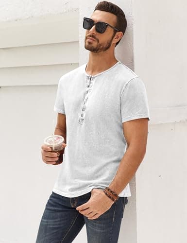 Beautyshow Men's Retro Distressed Henley Shirts Casual Button Down for Men
| Beautyshow Mens Washed Short Sleeve Tees C