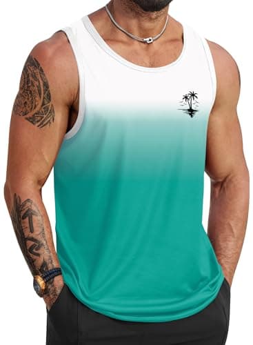 VOGSTART Mens Summer Beach Tank Tops Vacation Sleeveless Shirts (S-3XL)  
VOGSTART Mens Muscle Tank Tops for Summer Beac — Green Gradient