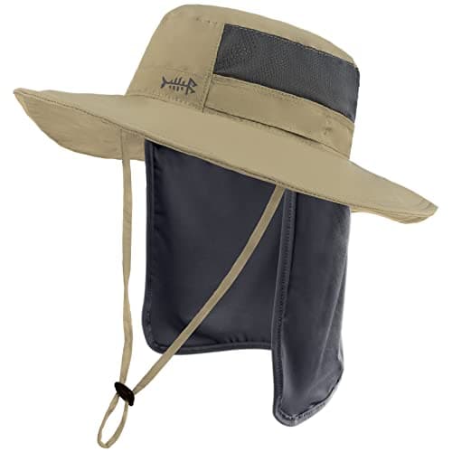 BASSDASH UPF 50+ Sun Fishing Hat for Men Water Resistant with Detachable Neck Flap Global Recycled Standard Global Recyc — Dark Khaki
