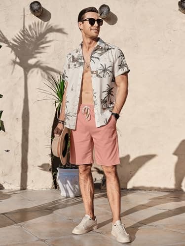 Comdecevis Men's Linen Shorts Casual Elastic Waist Drawstring Summer Beach Vacation Yoga Golf Shorts with Pockets  
Comd