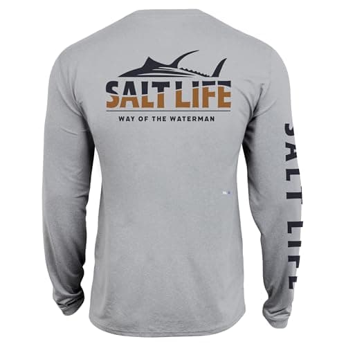 Salt Life Women's On The Move Long Sleeve Performance Fit Shirt for Outdoor Adventure with Moisture Wicking Technology E — Mist Grey Heather