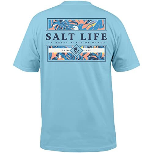 Salt Life Men's Standard Skull and Poles Short Sleeve Pocket Tee Perfect for Beach Days and Casual Wear — Sky Blue