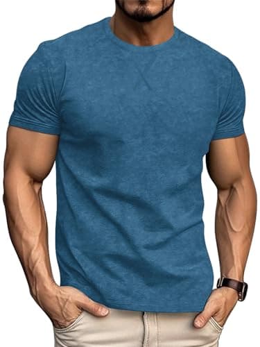 Logeeyar Men's Athletic Washed T-Shirts Basic Crew Neck Tees for Causal Wear
| Logeeyar Men's Distressed Cotton T-Shirt — Lake Blue