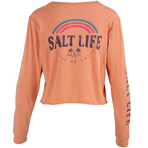 Salt Life Women's Stylish Long Sleeve Cropped Tee for Casual Summer Wear, Breathable Fabric, Multiple Sizes Available, S — Desert Clay