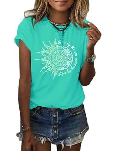 MaQiYa Women's Summer Vintage Short Sleeve Cotton Moon and Sun Printed T-Shirts Top
MaQiYa Women's Summer Graphic Tee Co — Light Green