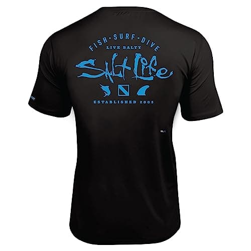 Salt Life Waterman's Trifecta Short Sleeve Performance Pocket Tee - Black/Turquoise, Small - Water Skiing Apparel, Fishi