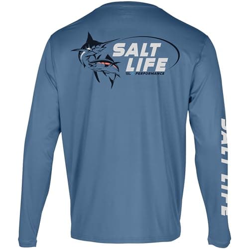 Salt Life Men's Big Win Long Sleeve Performance Tee + Core Performance + Active Men + Outdoor Activities + Quick Dry + P — Elemental Blue