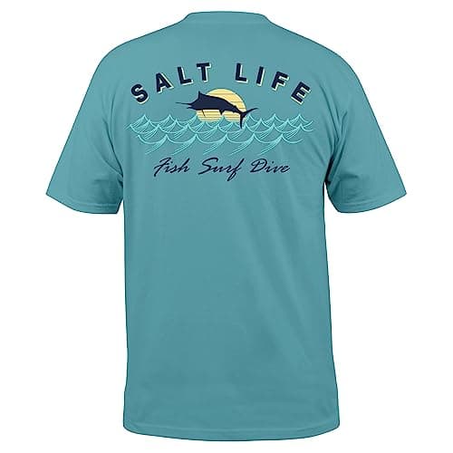 Salt Life Men's Comfortable Sunset Jumpers Short Sleeve Tee for Casual Summer Wear — Sea Green