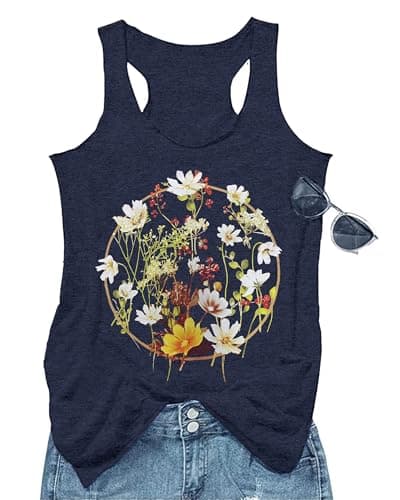 GEMLON Women's Summer Tank Tops for Women in Loose Graphic Basic Casual Shirts
| GEMLON Loose Summer Sleeveless Tank To — Flower&dark Blue