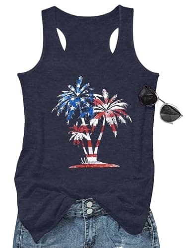 GEMLON Women's Summer Tank Tops for Women in Loose Graphic Basic Casual Shirts
| GEMLON Loose Summer Sleeveless Tank To — Flag&dark Blue