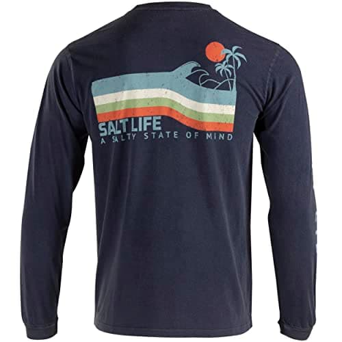 Salt Life Men's Salty Swell Long Sleeve Classic Fit Shirt for Beach Wear with Soft Fabric and Stylish Design, Available — Deep Navy