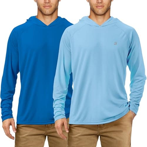 UPF 50+ Sun Protection Fishing Hoodie for Men Outdoor Activities
| Long Sleeve UV Protection Fishing Shirt for Men Suit — 2 Pack-deep Lake Blue+light Blue