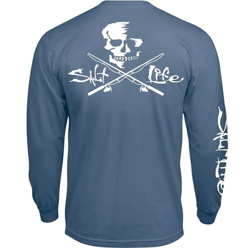 Salt Life Men's Summer Casual Shirt Skull and Poles Long Sleeve Classic Fitpondeering — Coastal Blue