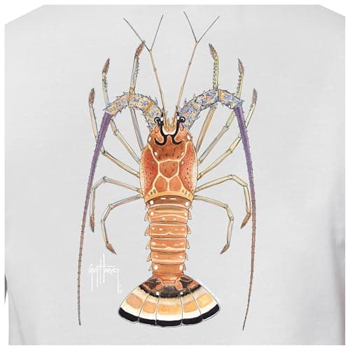 Guy Harvey Men’s Offshore Fish Collection Short Sleeve T-Shirt for Fishing Enthusiasts Feature-Fit Edition Medium Size R — Glacier Grey/Lobster