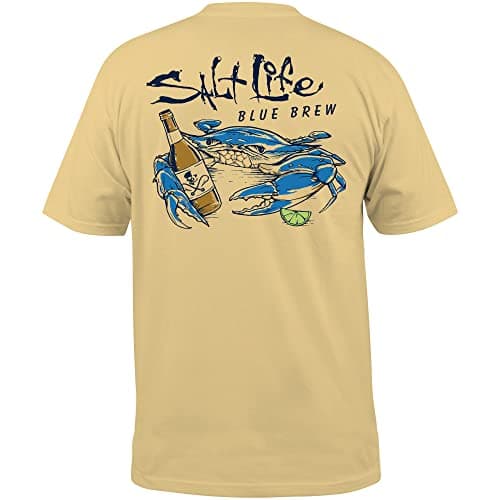 Salt Life Men's Blue Crab Short Sleeve Classic Fit Shirt for Outdoor Adventures Highlights Comfortable Cotton Material, — Golden Haze