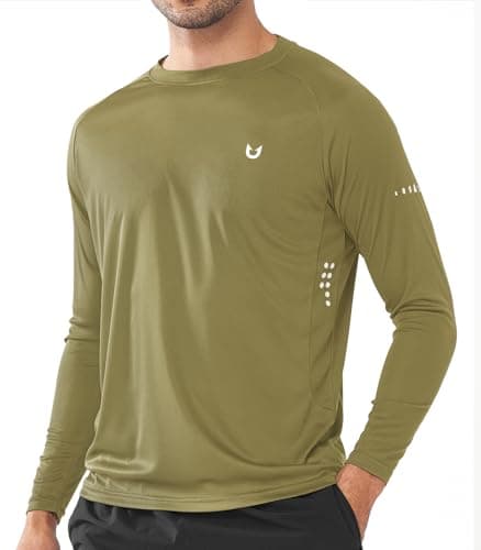 NORTHYARD Men's Sun Protection UPF 50+ Long Sleeve Swim Rash Guard Shirt for Workout Running UV Protection Fish Hiking — Khakigreen