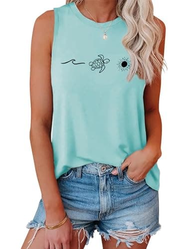 Lanmertree On Cruise Time Women's Summer Coconut Tree Sleeveless Shirts for Casual Beach Vacation
| Lanmertree Women's — Sky Blue